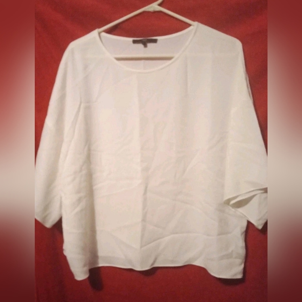 Tibi Crepe White Blouse 4 Career Work Wear Office Short Sleeve LG